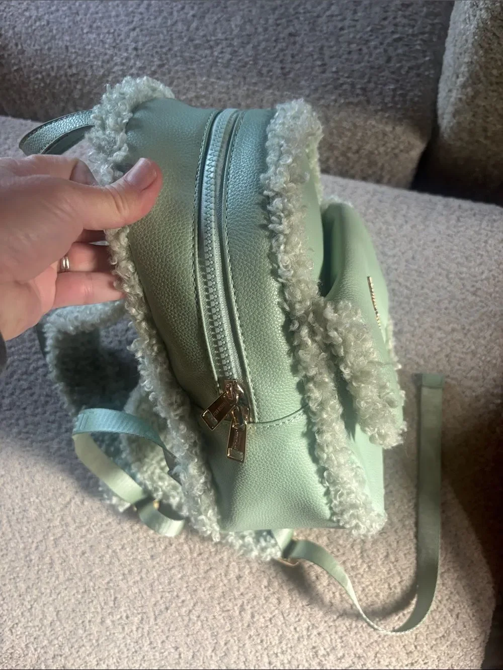Mint Sherpa Trim Mini Backpack - Unbranded
